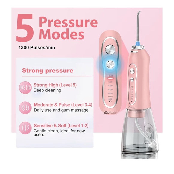 H2ofloss Pink Water Dental Flosser Teeth Cleaner Pick,portable cordless nwt - Picture 2 of 7